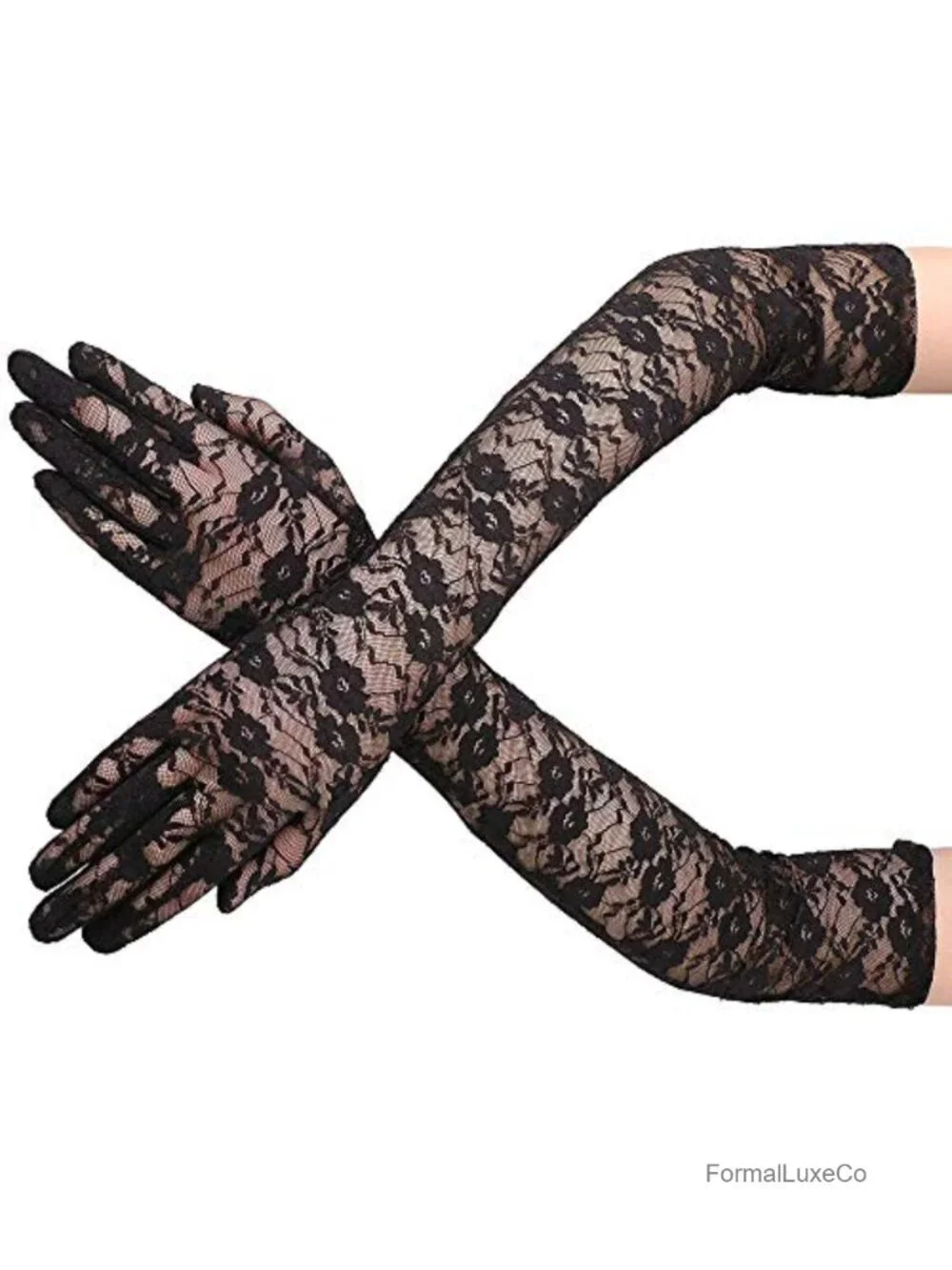 Elegant Lace Opera Length Gloves, 1920s Tea Party Flapper Accessory